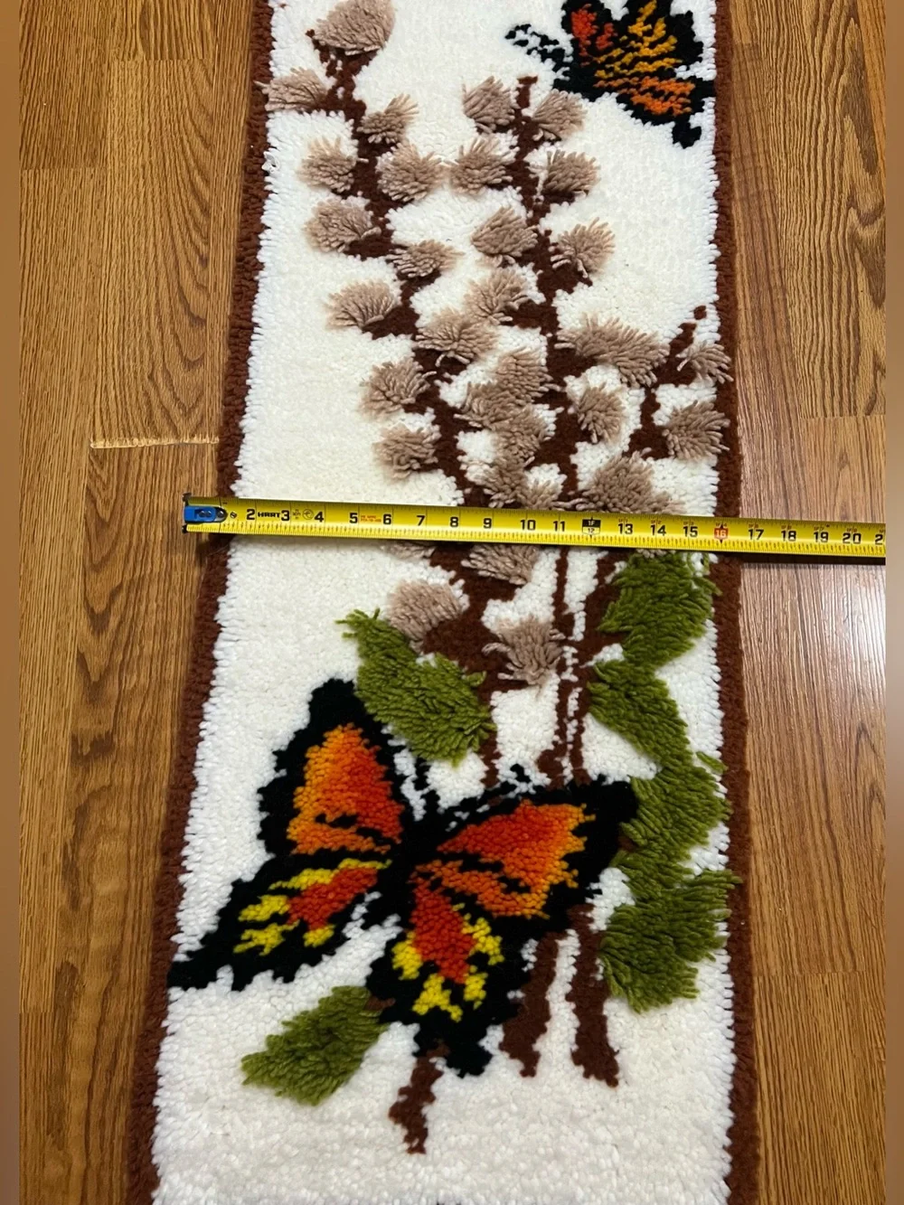 Vintage 1970’s Monarch Butterfly Floral Matchbook Rug Wall Hanging